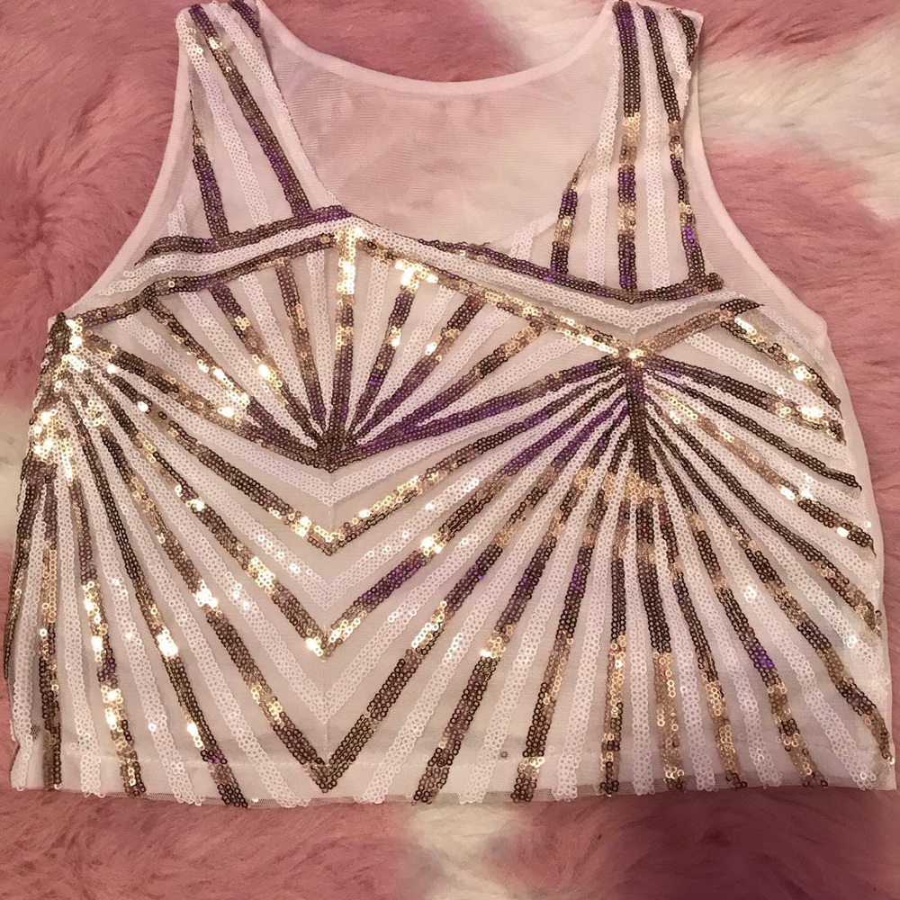Sequins white crop top